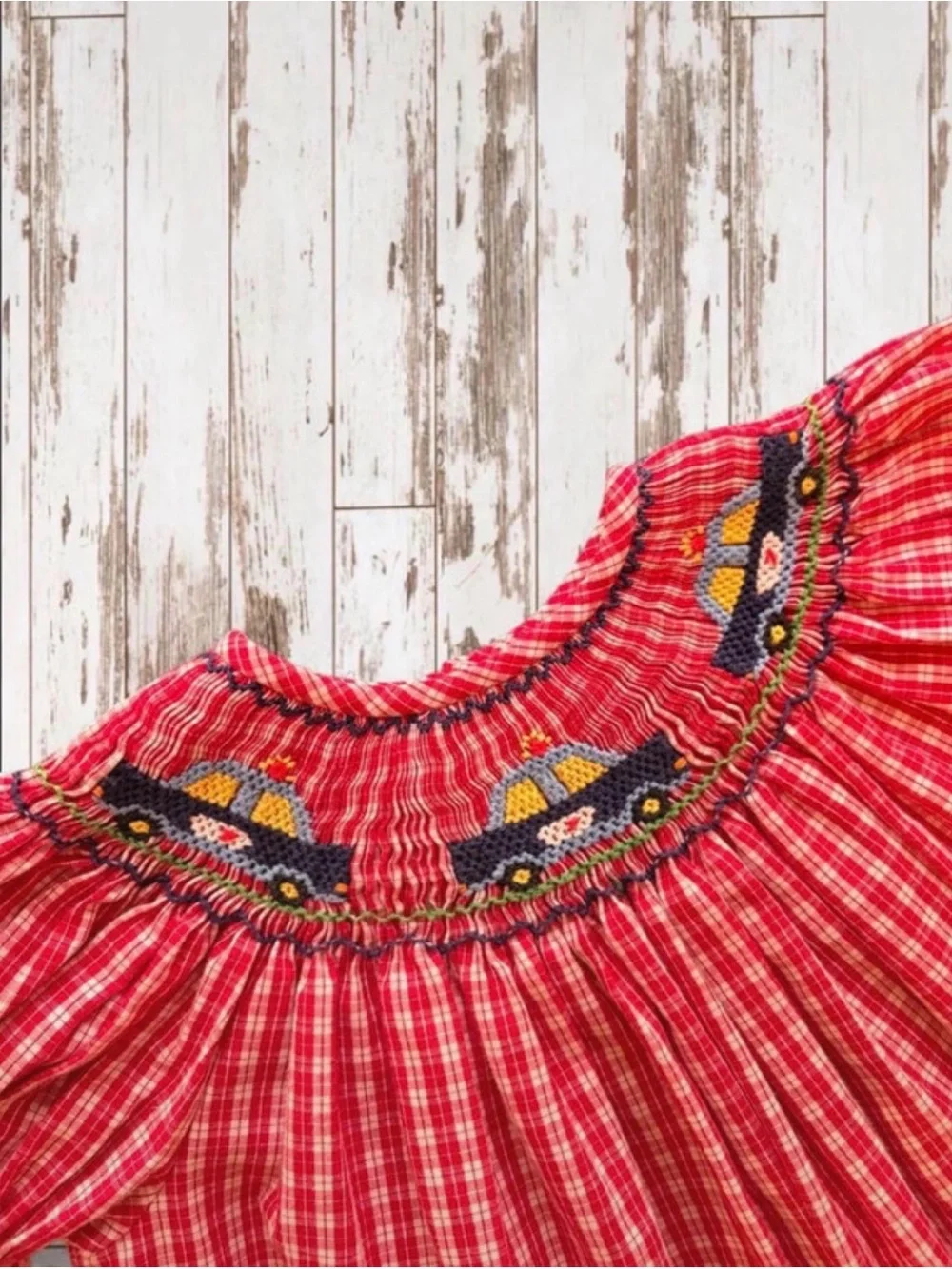 Vintage Red Gingham Smocked Bishop Dress